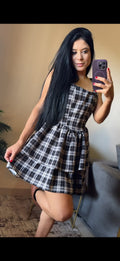 VESTIDO DE BABADOS XADREZ CORSET