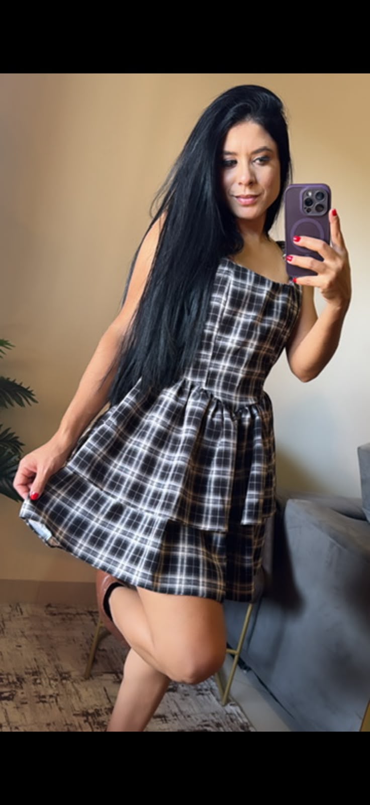 VESTIDO DE BABADOS XADREZ CORSET
