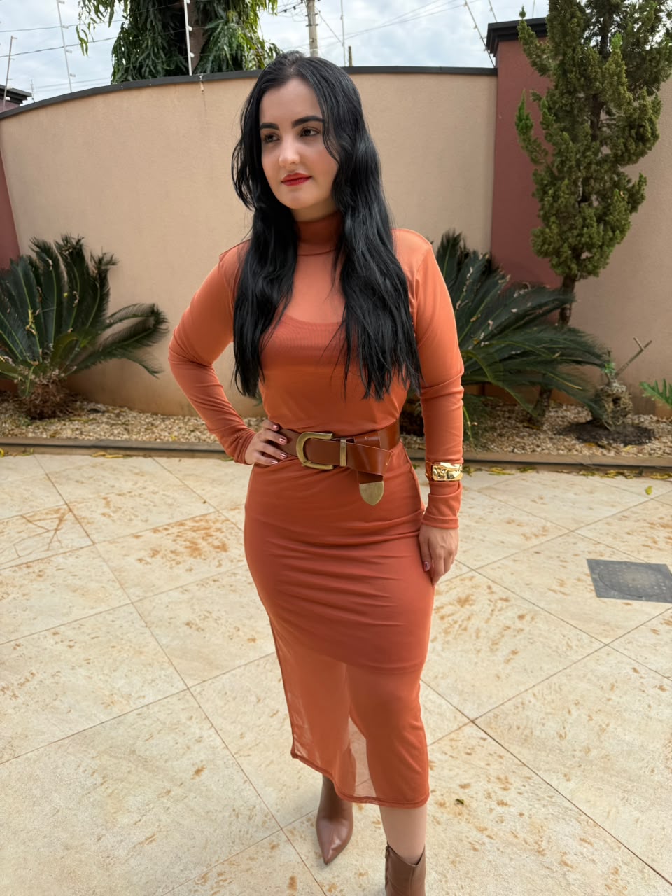 VESTIDO MIDI TERRACOTA